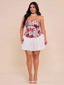 SHEIN BAE Vintage Palast-Stil Damen Große Größen Buntes Blumen Jacquard Bandeau Top mit Knöpfen und Rückenbindung, Strandurlaub, Ausgehoberteil für Damen, Herbst für Damen, Herbst Große Größen Damen, Halloween Kostüm Damen, Winter für Damen, Große Größen Damen, Elegant Damen, Weihnachten, Erntedankfest - Verschiedenfarbig - Übersicht 5