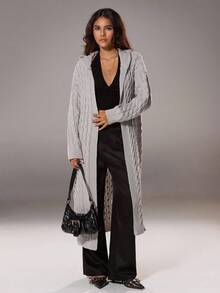 SHEIN Unity Áo khoác cardigan trùm đầu thời trang và đa năng, áo dài tay - Màu Xám nhạt - Xem 3