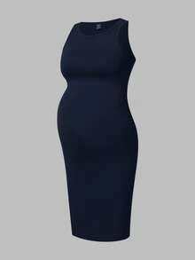 Modmama 孕妇装圆领休闲无袖连衣裙 - 藏蓝色 - 查看 11