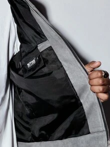 MODCRASH Men Flap Pocket Zip Up Suedette Jacket - Light Grey - View 8