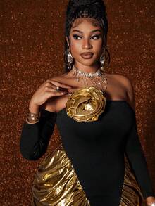 Maweii 大码女式性感金属面料拼色设计派对生日连衣裙 - 彩色 - 查看 3