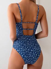 Swim Mod Random Small Flower Printed One-Piece Swimsuit For Summer Beach