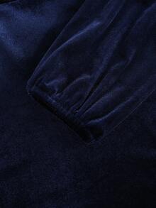 GlowEve Women's Velvet Round Neck Rhinestone Chain Waist A-Line Elegant Dress, Suitable For Daily Commute, Business, French Romantic Date, Party, Christmas, Autumn/Winter, Navy Blue Long Sleeve - Navy Blue - View 4