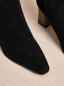 D-Ring Buckle Ankle Boots | Suede & Matte Leather Blend | 2" Chunky Heel | Pointed-Toe Elegance | 2 Pairs, Premium Leather-Look - Black - View 7
