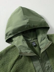 ROMWE MEN Casual 男士休闲纯色连帽长袖外套，适合秋冬季穿着 - 綠色 - 查看 4