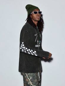 Modcrash Áo thun nam dài tay cổ tròn dáng suông phong cách vintage "Trở lại trường học" - Phong cách retro Mỹ, unisex, dáng rộng thoải mái - Thích hợp cho mặc hàng ngày và các kỳ nghỉ hè. - màu đen - Xem 7