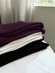 Franclia 全新女式高腰抽绳休闲直筒裤，保暖内衬厚针织长裤 - 紫色 - 查看 4