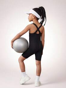 SHEIN 少女鬆緊交叉背肩帶運動連身褲