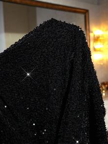 Gownix 大码黑色天鹅绒亮片女士西装外套和迷你裙套装、派对西装套装、宴会西装套装、派对装、教师装、西装外套和铅笔裙套装 - 黑色 - 查看 7