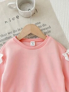 Babygirl Cute Versatile Pink Bow Long Sleeve Sweatshirt, Autumn/Winter Fall - Pink - View 6