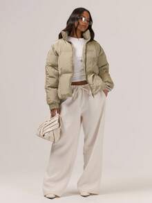 MUSERA Padded High Neck Full Zip Puffer Jacket Night Out Winter Outerwear - Army Green - View 4