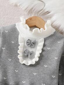 Sparklyn Young Girls' Cute Versatile Autumn/Winter New Sweet Heart Jacquard Dress With Ruffled Collar, Long-Sleeve Knit Dress For Festivals Fall - Grey - View 5