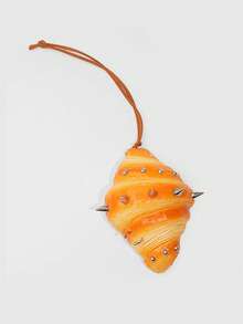 ROMWE Kawaii 1 chiếc móc khóa túi hình sừng bò trang trí phong cách Punk, mặt dây chuyền móc khóa đựng đồ ăn độc đáo theo phong cách mùa thu/đông, đồ trang trí bánh sừng bò màu vàng nhẹ bằng PU chân thực, thích hợp làm quà tặng sinh nhật/ngày lễ - Butter Yellow - Xem 4