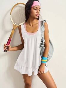 VARSIVA Women's Loose Sleeveless Ruffle Hem Backless Sports Dress - White - View 6