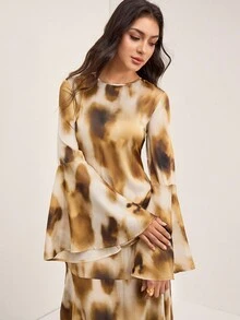 Veilorie Vestido elegante y modesto con estampado de efecto tie-dye en estilo árabe para mujeres - Multicolor - Ver 4