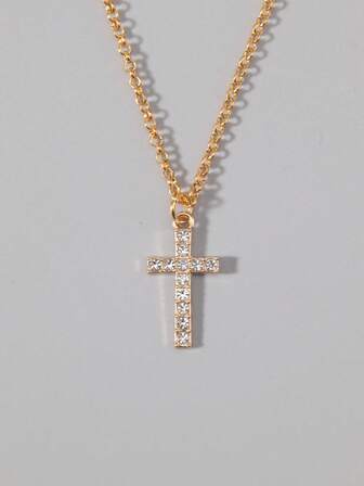 Goth 1pc Gothic Luxury Cross Pendant Necklace With Rhinestones, Holiday Party Gift, Halloween