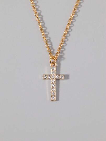 Goth 1pc Gothic Luxury Cross Pendant Necklace With Rhinestones, Holiday Party Gift, Halloween