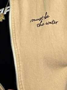 Elenzga Áo khoác denim ngắn cổ màu tương phản thường ngày, mùa thu - Màu Khaki - Xem 8