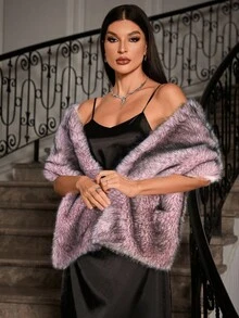 Allurite 时尚派对优雅人造毛皮披肩夹克 - 藕粉色 - 查看 5