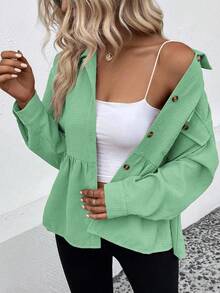 SHEIN LUNE Casual-Woman Fantasy-Simple Ruffle Regular Coat - Mint Green - View 6