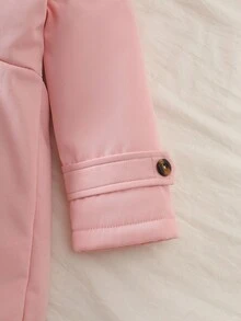 Elladie kids 女童粉色针织纹理复合保暖连帽长袖双排扣中长款防风外套，适合秋冬季日常穿着、外出、度假和聚会。