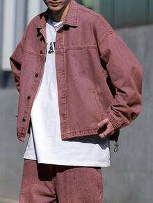 Manfinity EMRG Chaqueta vaquera casual lavada y vintage para hombre, para el otoño - Color caoba - Ver 7
