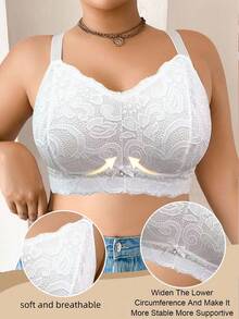 1pc Plus Size Women Lace Patchwork Wireless Bra - White - View 5