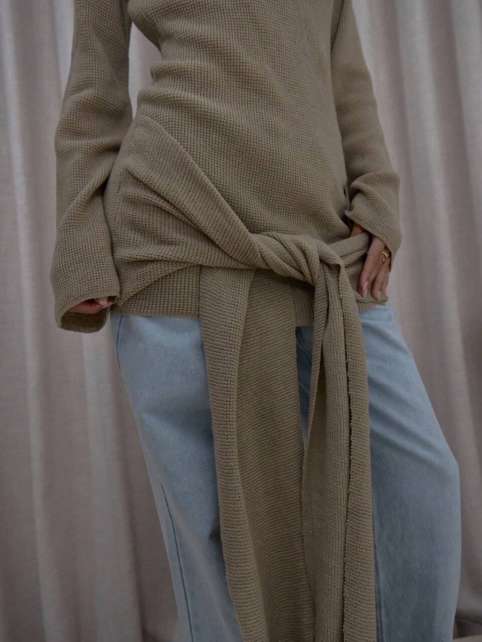 Vestido Curto de Manga Longa com Detalhe de Drapeado, Amarração na Frente, Tricô, Ajustado, Streetwear, Elegante, Casual, Sexy, Para Sair, Outono, Festa à Noite, Elegante, Ano Novo, Cor Caramelo