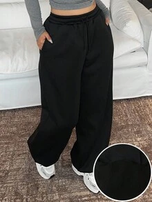 Dazy Plus Elastic Waist Casual Loose Lantern Pants, Thermal Lined, Thick, Plus Size Women, Autumn/Winter Sweatpants