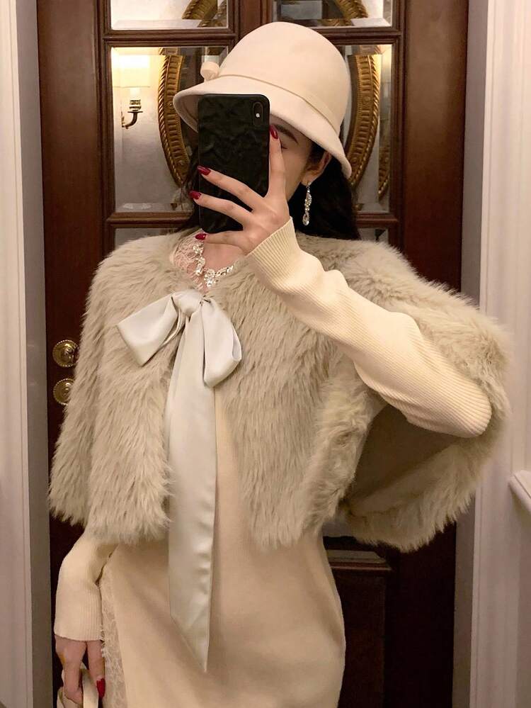 Women's Elegant Solid Color Faux Fur Jacket, Autumn/Winter Women Coats