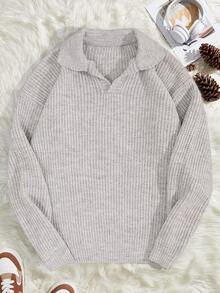 EURMUSE Men Polo Collar Stripe Knitted Regular Sweater - Grey - View 2