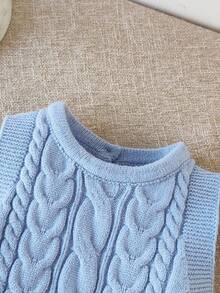 SHEIN 男婴休闲圆领麻花针织连体裤，秋季 - 淺藍色 - 查看 3