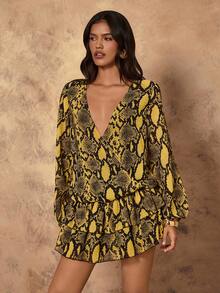 Chiquease Fashionable Sexy Snake Skin Print Ruffle Hem Mini Dress - Multicolor - View 6