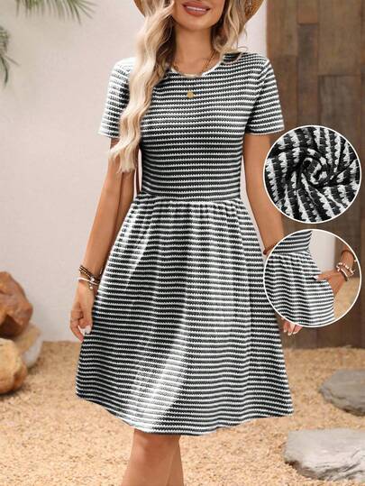 EMERY ROSE 女士夏季圆领花卉印花A字短款优雅连衣裙