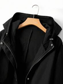 Linhara 大码女式收腰连帽风衣外套，韩版休闲优雅宽松高端夏季外套 - 黑色 - 查看 6