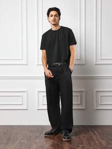 SUMWON Textured Ribbed Slim Fit Crew Neck Short Sleeve T-Shirt Casual Summer Lightweight Basic Minimalist Urban Street Style Plain - Black - View 4