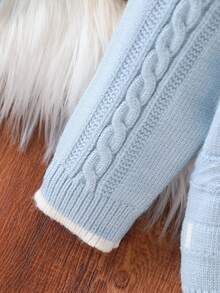 两件套男婴/女婴针织毛衣和裤子套装，圆领长袖套头衫，扭绳设计，时尚百搭，适合日常穿着、休闲装、居家装、户外装、旅行装，蓝色和浅蓝色 - 藍色 - 查看 3