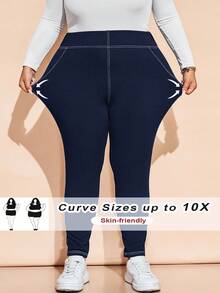 SHEIN CURVE+ Plus Size Women Casual Seam Line Skinny Pants, Autumn/Winter