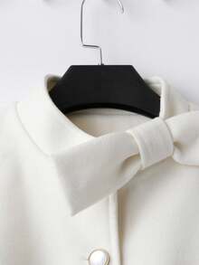 GlowEve 女士优雅纯色蝴蝶结装饰外套，秋冬季，圣诞节 - 米色 - 查看 4