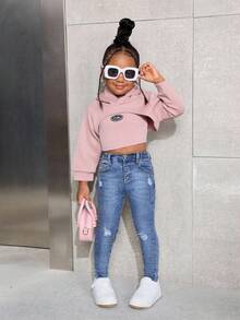 Young Girl' Blue Denim Ripped Skinny Jeans Fall Winter - Dark Wash - View 3