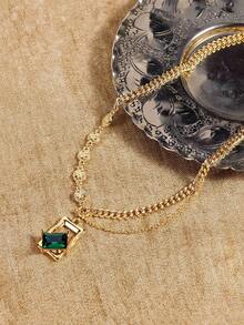 Glisma 18K Gold-Plated Green Crystal Necklace, Y2K Style/For Mom/Women/Girls, Suitable For Fall, Autumn, Winter, Festivals, Holidays, Vacations, Old Money, Halloween,Party,Night Club,Shopping,Vintage,PREMIUM,Zirconia,Rhinstone