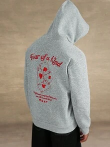 STYNVO Áo hoodie in chữ màu xám đơn giản, có túi dành cho nam, mùa thu - Xám - Xem 1