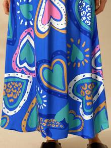 CAJUNI Váy dài họa tiết trái tim nhiều màu sắc cho nữ, váy dài họa tiết Boho, váy đen đi biển mùa hè giản dị ngày lễ - Màu xanh lam - Xem 6
