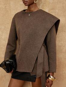 Lumalex VITNOS 奢华秋冬女士不对称设计时尚双面大衣,配腰带,冬季休闲优雅,秋季时尚百搭,适合周末度假、晚宴、秋冬工作场合,今冬必备,御寒大衣,新年、生日礼物,冬季奢华外套,适合约会、外出、夜生活、婚礼、假日、生日、工作和通勤等各种场合。 - 咖啡棕 - 查看 11