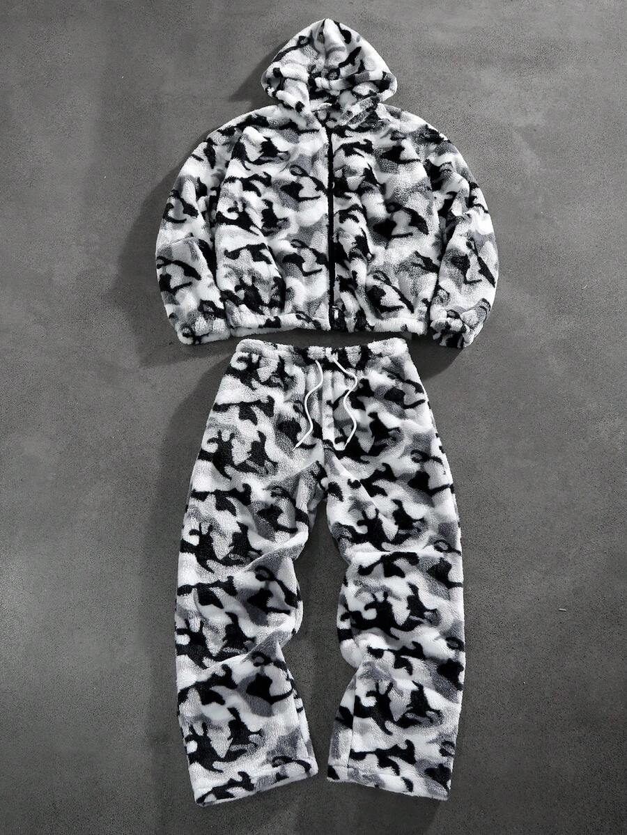 PAVTROS Bộ đồ thể thao nam bằng vải nỉ, áo hoodie và quần dài rằn ri, kiểu dáng thường ngày, thích hợp cho mùa thu/đông. Bộ đồ thể thao rằn ri có khóa kéo, gồm 2 món. - Nhiều màu - Xem 1