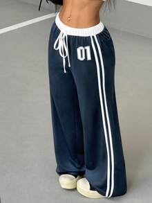 SHEIN Tall Damen Sommerhose mit Farbblöcken und Tunnelzug in der Taille