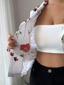 Selianne Blazer elegante e alla moda da donna, casual e confortevole, affascinante, con stampa retrò, manica lunga, collo a risvolto, vita aperta, stampa casuale - Rosso - Visualizzare 4
