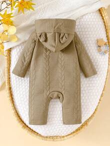 SHEIN Unisex Baby Hooded Jumpsuit, Soft & Comfortable, Long Sleeve, Zipper Closure, Adorable For Spring/Autumn Fall Winter