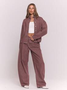 MUSERA 高领水洗超大牛仔外套 Y2K酷女孩街头风日常休闲秋冬可爱舒适春夏 - 中紫紅色 - 查看 5