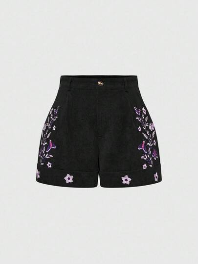 Fairycore Plus Size Autumn/Winter Versatile Corduroy Fabric Embroidered Butterfly Shorts